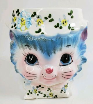 Vintage Lefton Miss Priss Kitty Cat Head Vase Planter Jar Container 3860 Rare 2a