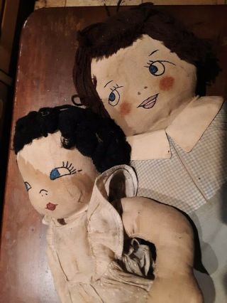 2 Vintage Hand Made Rag Doll Embroidered Face