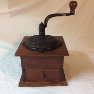 Antique Wood Wooden & Cast Iron Coffee Grinder Mill 1930’s