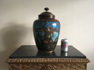 Rare And Meji Period Huge Cloisonné Figural Vase And Cover.
