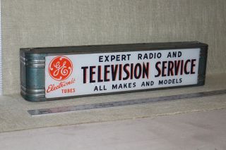 Rare 1950 Ge Expert Radio Television Service Reverse Painted Glass Lighted Sign