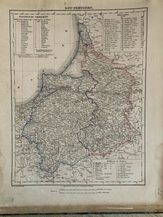 1854 East Prussia Antique Hand Coloured Map By Carl Flemming
