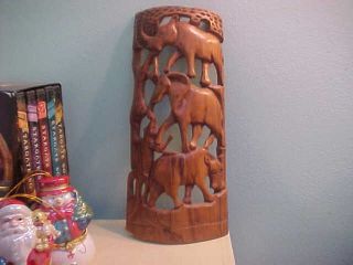 Solid Wood Carved Wooden African Animal Totem Statue Safari Elephant Rhino