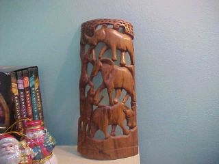 solid wood carved wooden African animal totem statue safari elephant RHINO 3