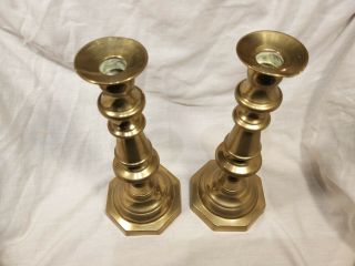 Vintage Large Brass Candle Sticks With Octagon Base In