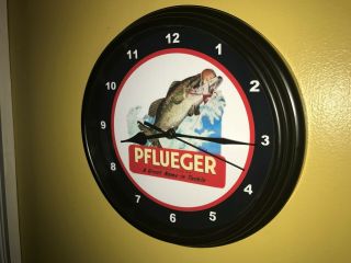 Pflueger Fishing Lure Rod Reel Store Advertising Man Cave Black Wall Clock Sign