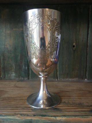 Victorian Epns Silver Plated Goblet / Trophy Cup Engraved Decoration