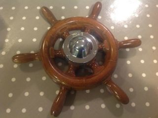 Vintage Ships / Boat Wheel Maritime Mahogany And Chromed Brass 13 " Diameter