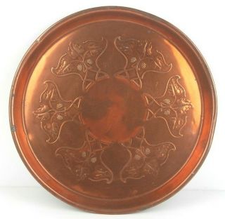 Antique Copper Arts Nouveau Round Platter Tray 12 " Joseph Sankey & Sons Bilston