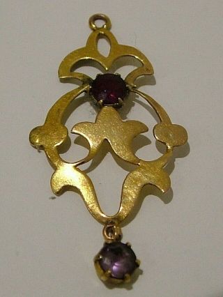 Antique Art Nouveau Jugendstil 9ct 9k Gold Amethyst Pendant (859)