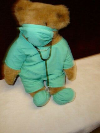 Vintage Vermont Teddy Bear Doctor Surgeon Boy Bear With Scrubs And Stethoscope
