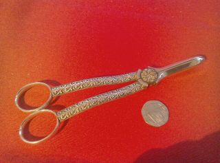 Antique Silver Plate Grape Scissors With Ornately Decorated Handles