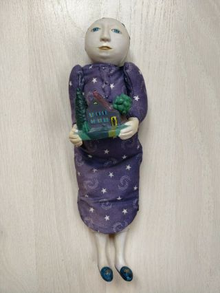 Rare Vintage Signed Tracy Gallup 1981/91 Man On The Moon Art Doll Figurine Clay