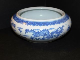 Qianlong? Chinese Blue & White Large Dragon Pattern Porcelain Paint Brush Bowl