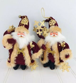 Vintage Annalee Doll 7” Santa Claus Whimsical Christmas Ornament Set Of Two