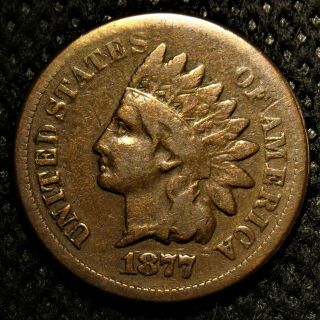 1877 Indian Head Cent With Good Details On Liberty.  Rare Key Date To The Series