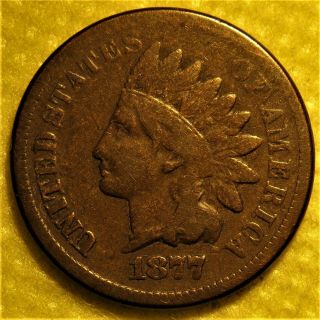 1877 Indian Head Cent with good details on LIBERTY.  Rare key date to the series 3