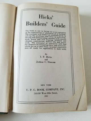 RARE 1921 Hicks Builders Guide For The Tradesman Masonry Concrete Tile & Stucco 3