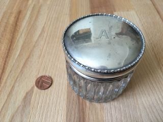 Large Antique Solid Silver Lid Topped Cut Glass Dressing Table Powder Jar Pot