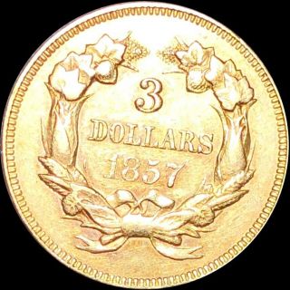 1857 Three Dollar Piece APPEARS UNCIRCULATED Philly Rare Lustrous Gold $3 Coin 2