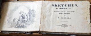 Antique 1822 London Art Book Sketches In Lithography By E Purcell Drawings Print