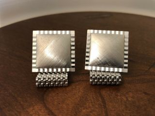 Vintage Silver Tone Square Brushed Wrap Around Mesh Cuff Links