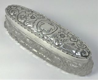 Antique Hallmarked Sterling Silver & Cut Glass Dressing Table/trinket Box – 1910