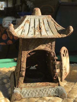 Vintage Rusty Cast Iron Pagoda Tea Light Lantern 6 1/2 X 4” Butterfly 1 2