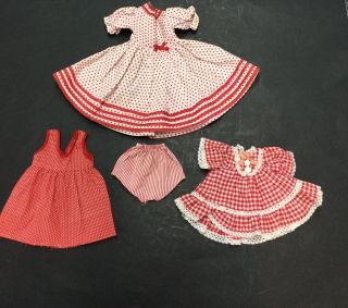 4 Vintage Doll Outfits Shirley Temple Dress? Red White Cotton