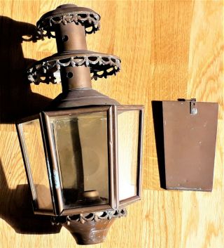 Antique Victorian Brass & Glass Panel Carriage Lantern Lamp