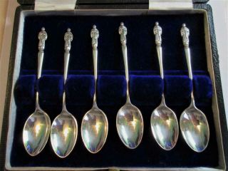 Set Of Six Antique Hallmarked Silver Apostle Spoons Hf&co C1912 - Cased