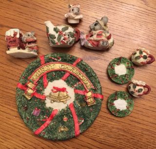 Miniature Resin Tea Set By Popular Imports 1994 Merry Christmas Rare Collectable