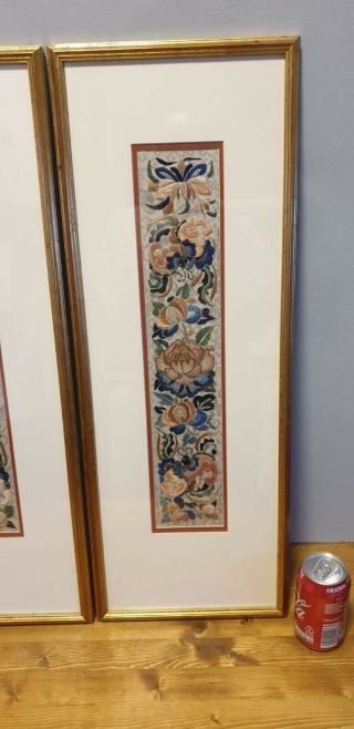 TWO GOOD ANTIQUE 19 TH CENTURY CHINESE EMBROIDERY FRAMED BUTTERFLY AND FLOWERS 2