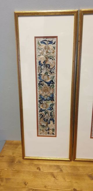 TWO GOOD ANTIQUE 19 TH CENTURY CHINESE EMBROIDERY FRAMED BUTTERFLY AND FLOWERS 3