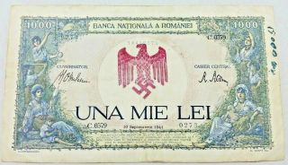 1000 Lei Romania Banknote Occupation Nazi Stamp 10 Sep - 1941 Rare 273