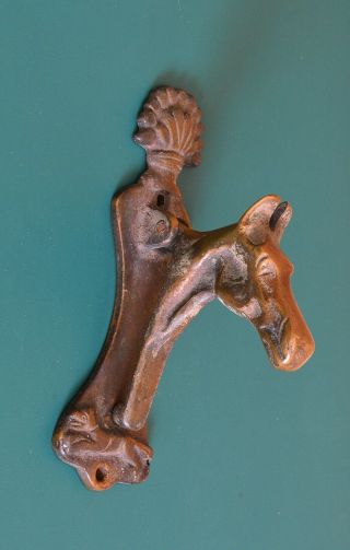 Antique Brass Horse Head Fox Equine Door Furniture Knocker Striker Collectable