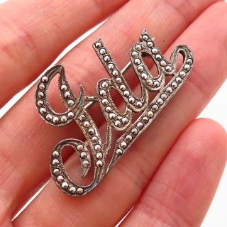 925 Sterling Silver Antique Art - Deco Marcasite Gem " Ida " Personalized Pin Brooch