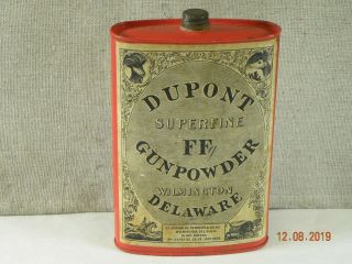 Dupont Ffg Superfine Gun Powder Tin Can - Antique Vintage Circa 1924