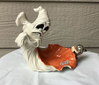 Vintage Fitz & Floyd Halloween Rare Ghost & Witch Spider Candle Holder Dish