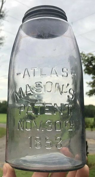 Smoke Sca Atlas Masons Patent 1858 Half Gallon Fruit Jar Color Antique