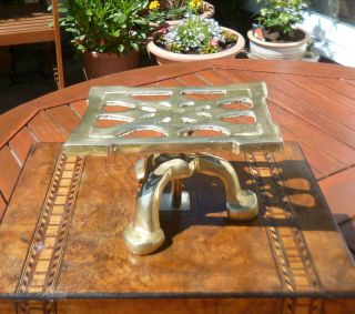 19th Century Antique Victorian Brass Trivet Stand - Unusual With Height Adjuster