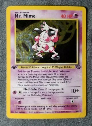 Pokemon Card Jungle Set Mr.  Mime 6/64 Rare Holo 1st Edition Light Play