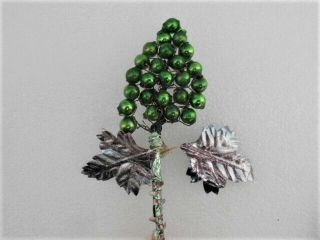 3 Rare Vintage Christmas Green Glass Grape Cluster Bead Ornament Picks
