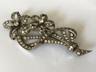 Large Antique Edwardian 1900’s Silver Paste Flower Brooch Pin.  2 1/2”