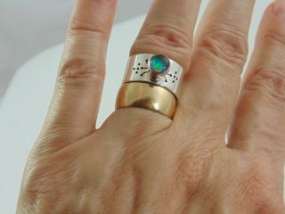 Very Rare Vtg American Modernist Roach2 Signed 925 Sterling Silver & Opal Ring