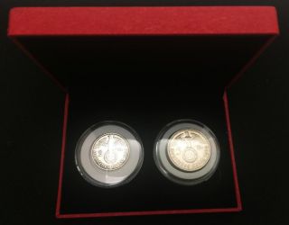 German Ww2 Rare Old 2 And 5 Reichsmark Silver Coins With Eagle