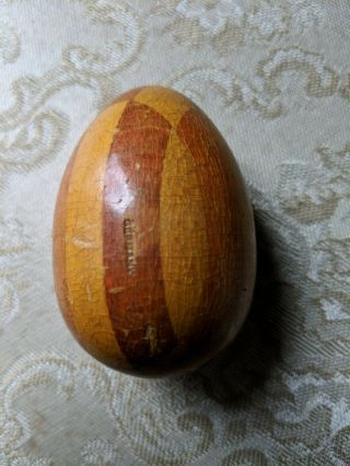 Antique Vintage Inlaid Marquetry Wooden Egg Darning Tool Stamped Germany Rare