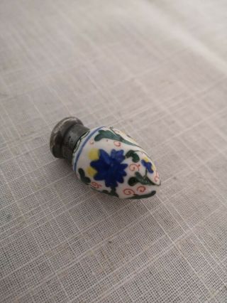 Vintage Charles May Enamal Porcelain Egg Shape Silver Topped Scent Bottle London