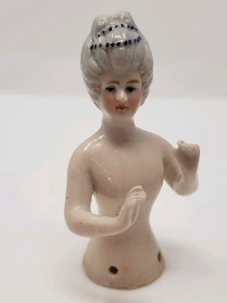 Antique Germany Half Doll Porcelain Hand Painted Victorian Lady 14182