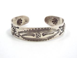 Rare Solid Silver Garden Of The Gods Native American Indian Cuff Bracelet 1920 